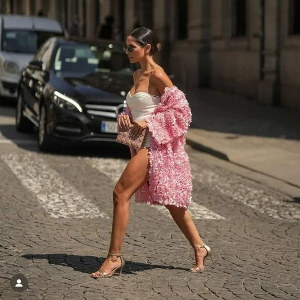 RARE ZARA FLORAL KNIT COAT PINK